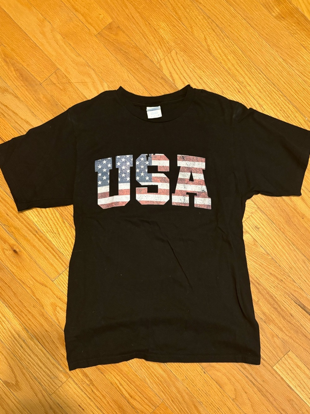 USA Flag Graphic Black Womens T-Shirt